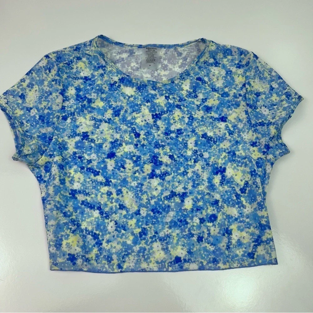 Kulani Kinis Sheer Blue Yellow Floral Swim Top Cover Sz XS - Picture 1 of 5